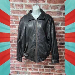 Saxony Vintage Leather Bomber Jacket | Men’s Size 40 | Black Full Zip